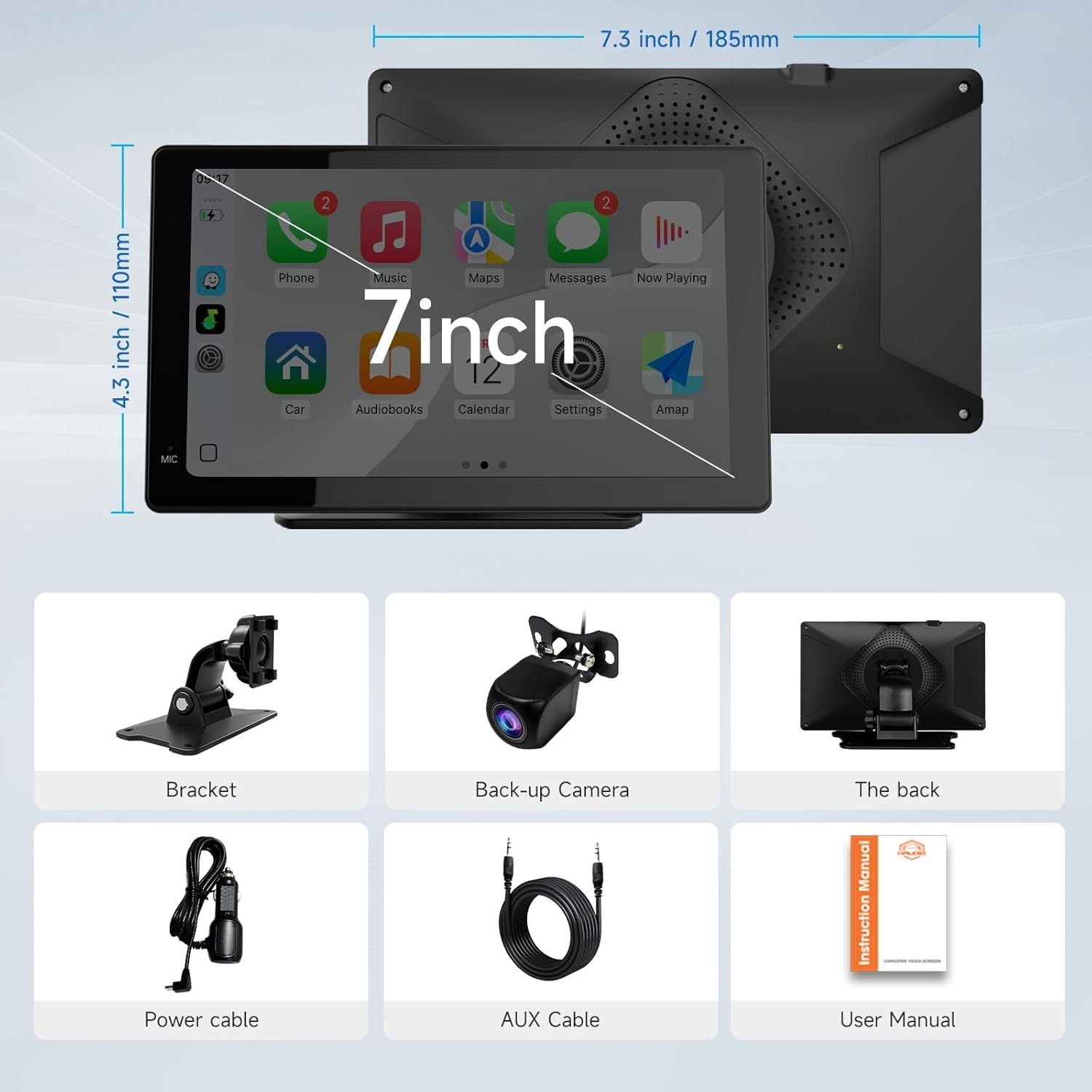 7 Inch Portable Carplay Screen for Car,Car Stereo Wireless Carplay & Android Aut