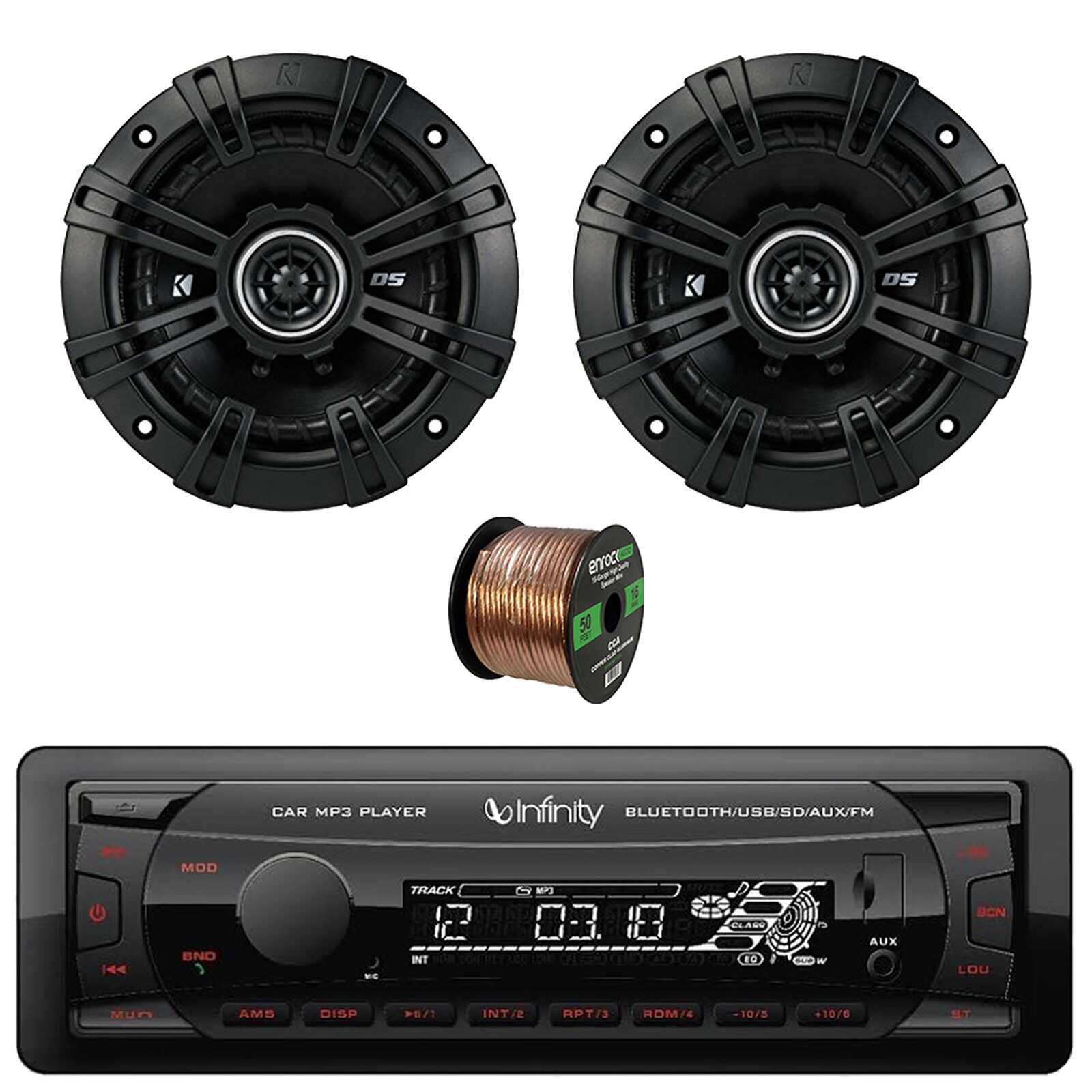 Infinity Alpha 100 Bluetooth FM Radio Receiver, 2x 5.25″ 200W Car Speakers, Wire