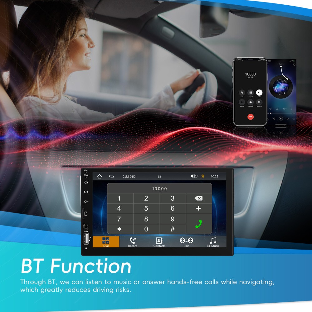 7″ Single 1Din Car Stereo Radio Bluetooth Wireless Apple/Android Carplay USB BT