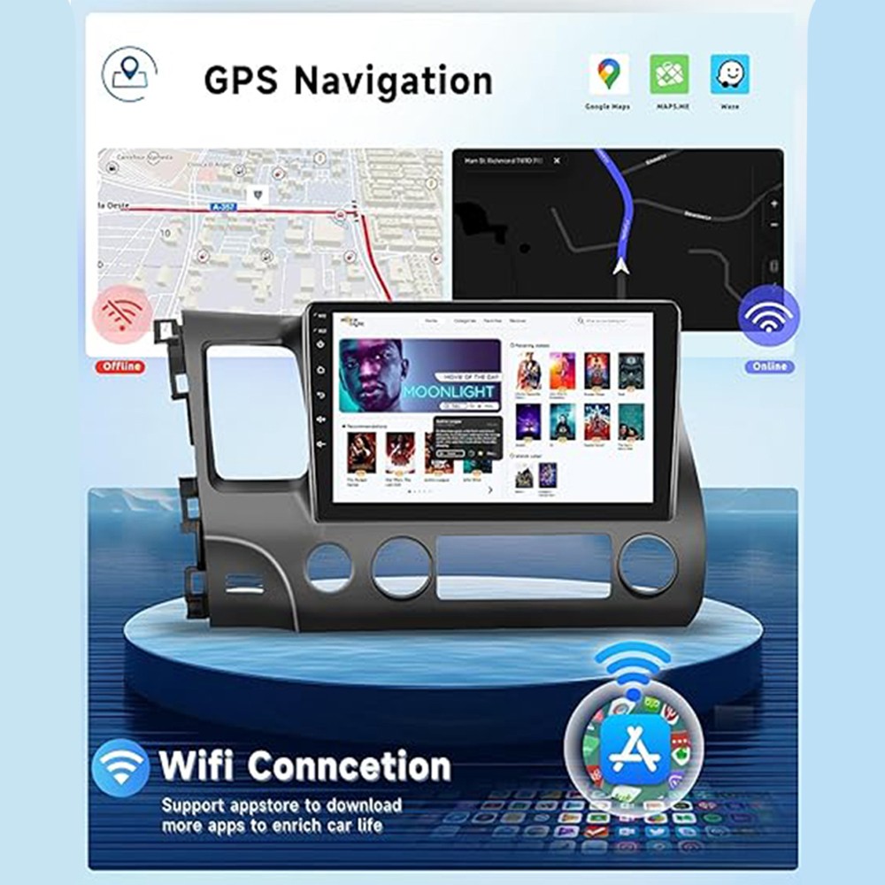 Car Stereo Wireless CarPlay Honda Civic 2006-2011 10.1” IPS Android 12
