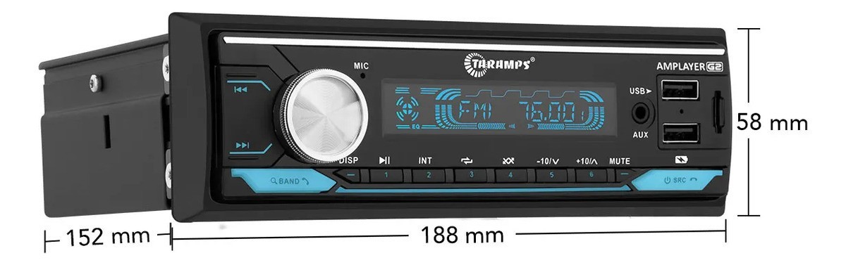 Radio Player Mp3 Taramps Amplayer Bluetooth Usb 400W Rms 4x100W Car Sound Launch