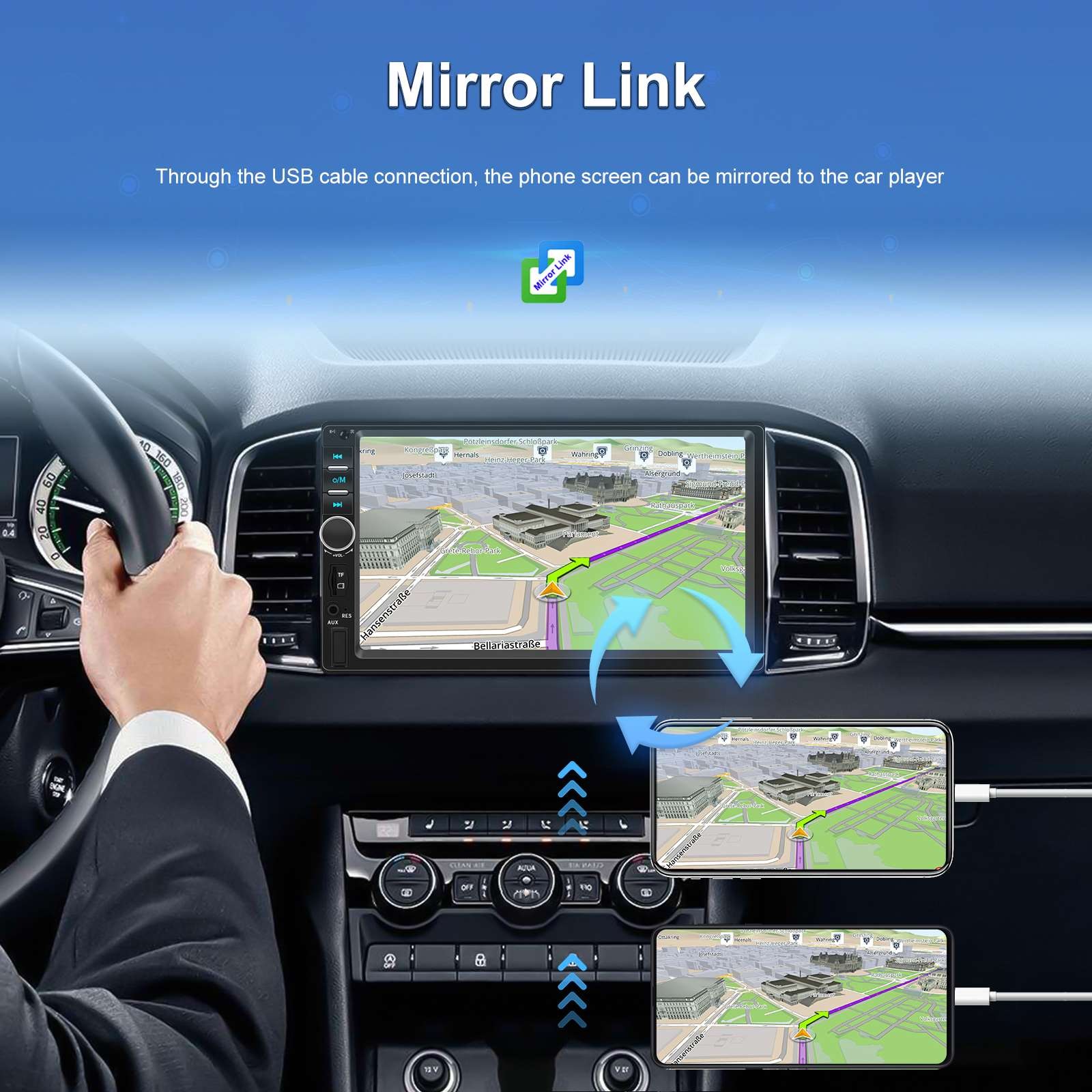 Double Din Apple Carplay Android Auto 7″ Car Stereo Radio Bluetooth Touch Screen