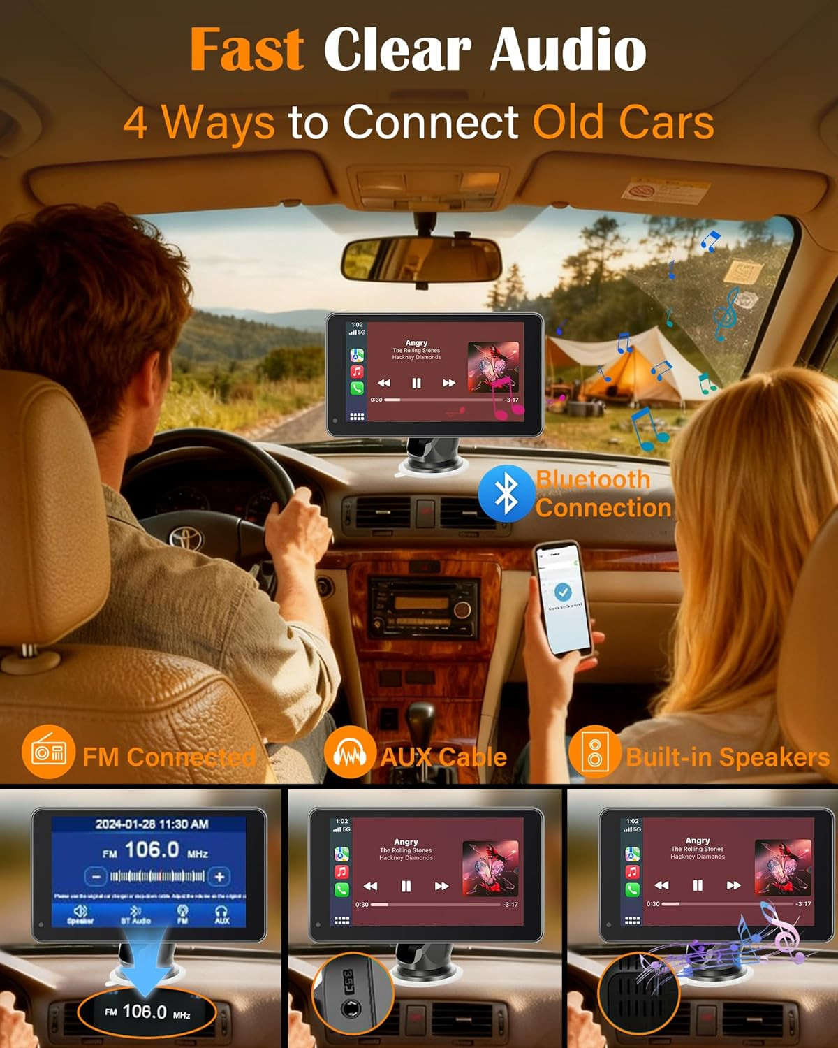Portable Carplay Screen with Backup Camera – Plug-Play 7-Inch HD 1080P Car Touch