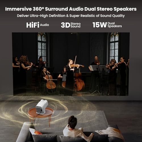 4K Smart Projector [Auto Screen Correction & 3D Audio WhaleTV (Black-and-white)