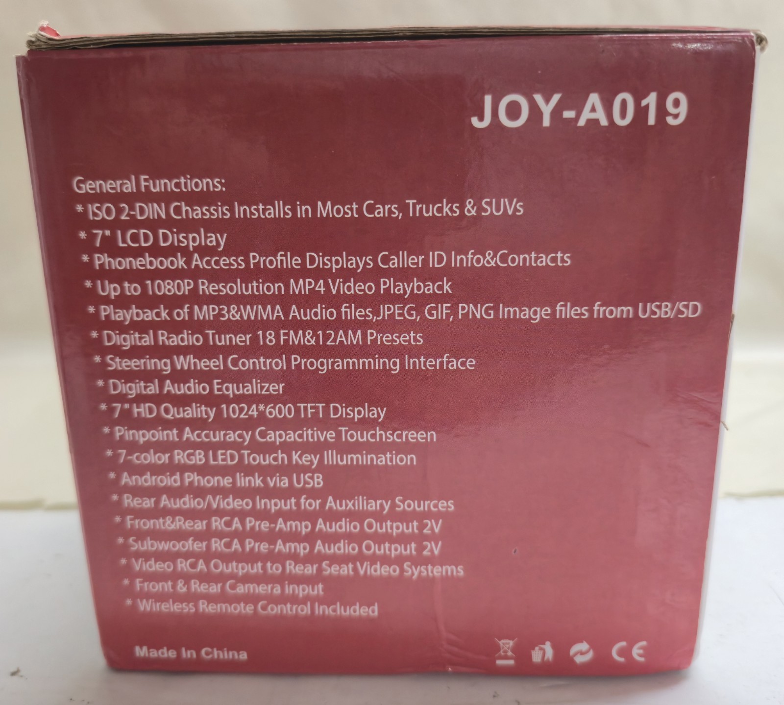 JoyBring JOY A019 7″ HD Car Multimedia Player Touchscreen Bluetooth FM AUX MP4