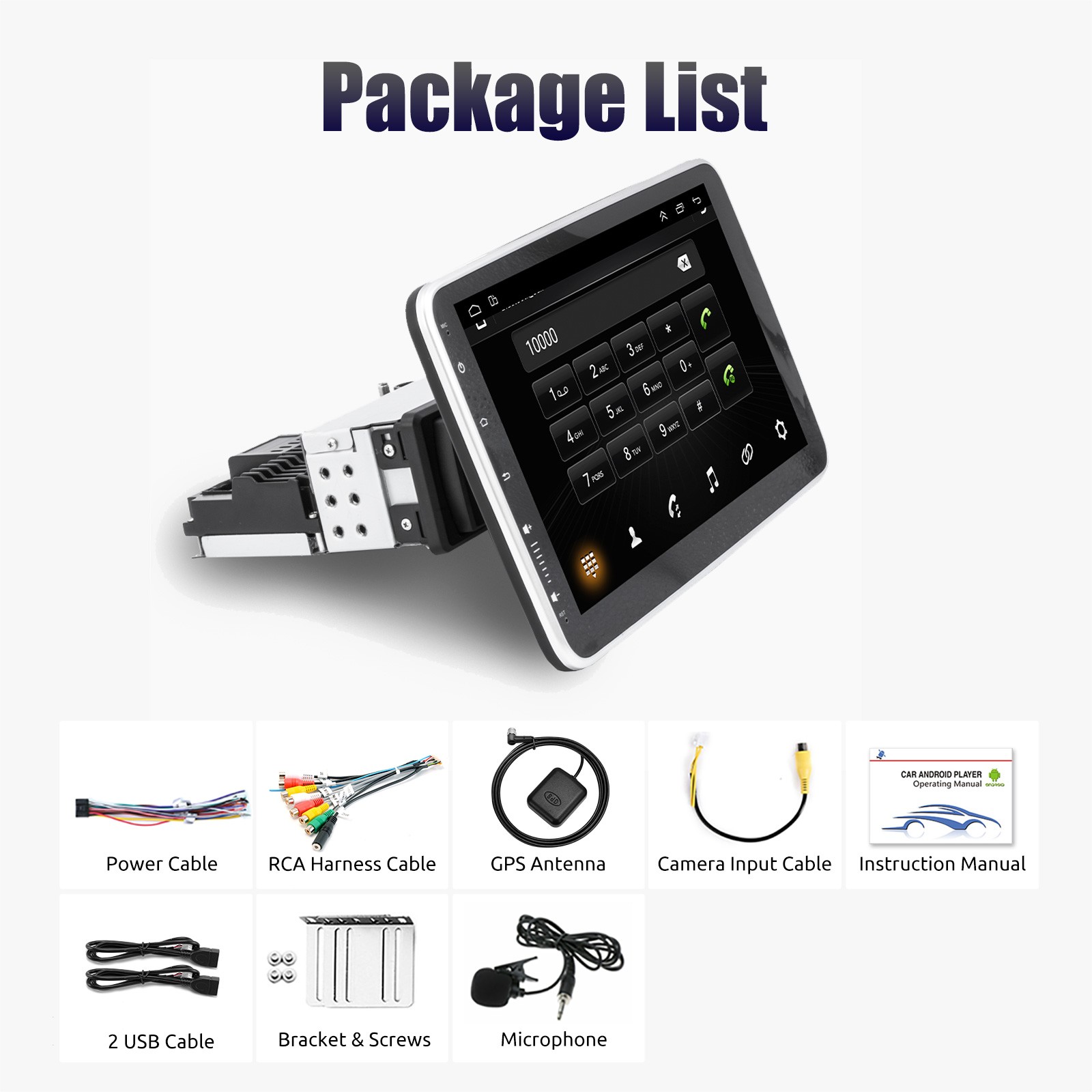 10.1 inch Touch Screen 1 DIN Android 13 Rotatable Car Stereo Radio GPS Navi Wifi