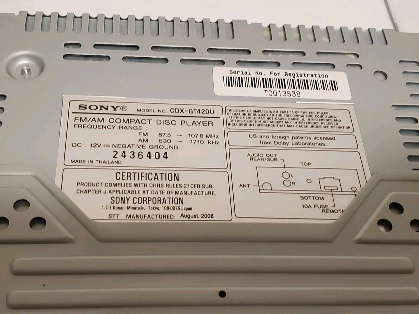 SONY CDX-GT420U – New Open Box (Missing Box)