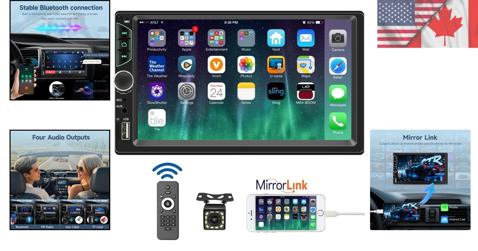 Comprehensive 7-Inch Car Stereo with Mirror Link, Back Camera, & Color Backlight