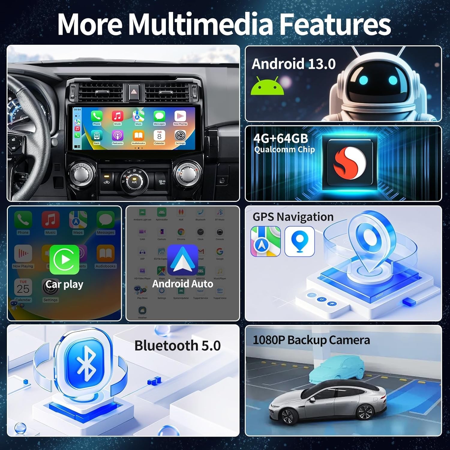 12.3inch Car Radio BT CarPlay Android Auto Unit For Toyota 4Runner 2010-2023