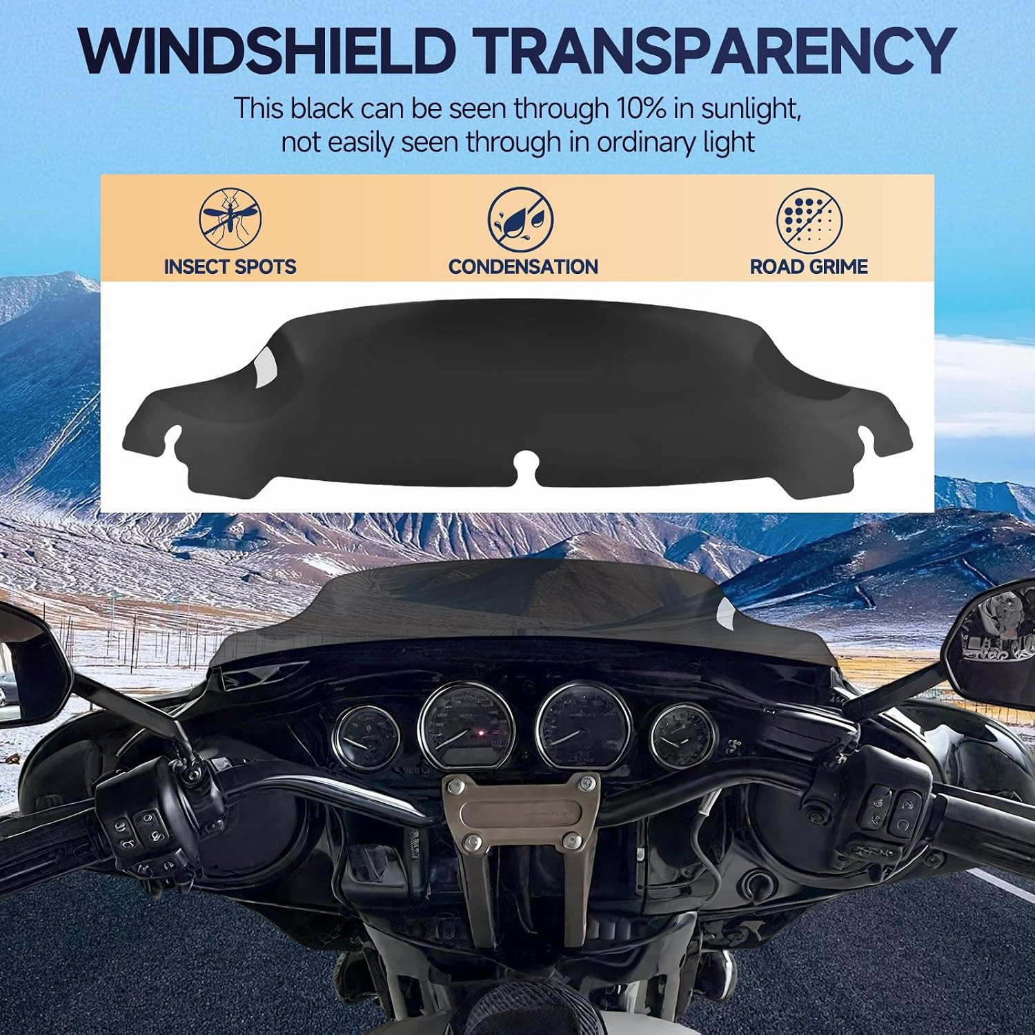Black 4.5” Windshield Motorcycle Wave Windscreen Compatible for Harley 2014-2023