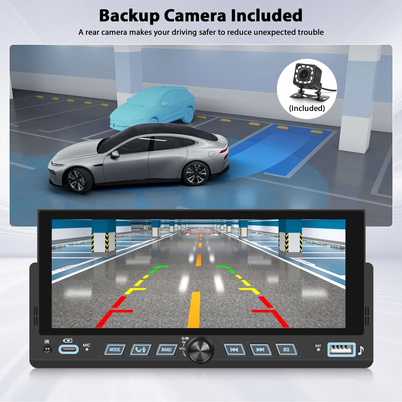 6.86″ Wireless Carplay Car Stereo Single Din Touchscreen Radio Android Auto B…