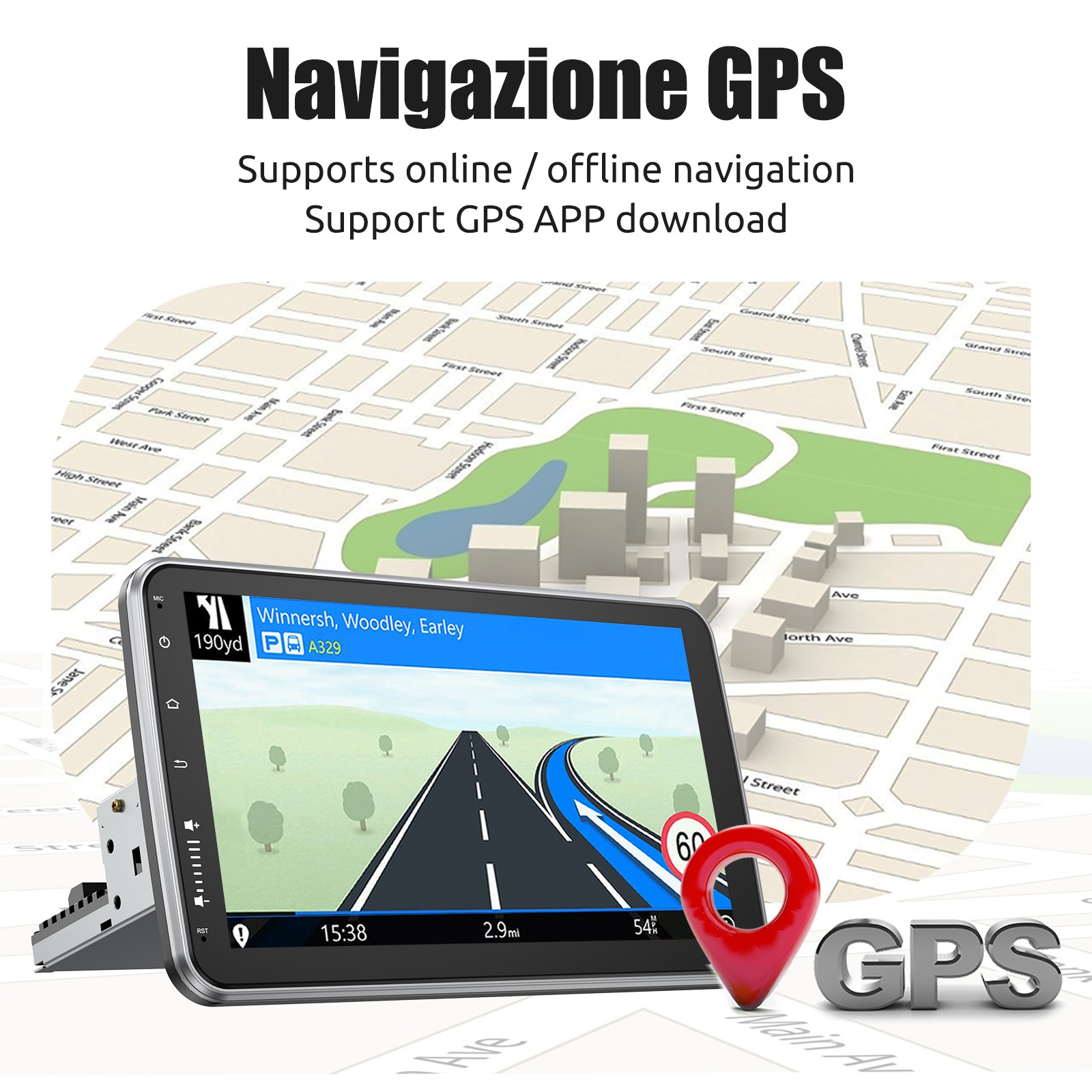 10.1 inch Touch Screen 1 DIN Android 13 Rotatable Car Stereo Radio GPS Navi Wifi