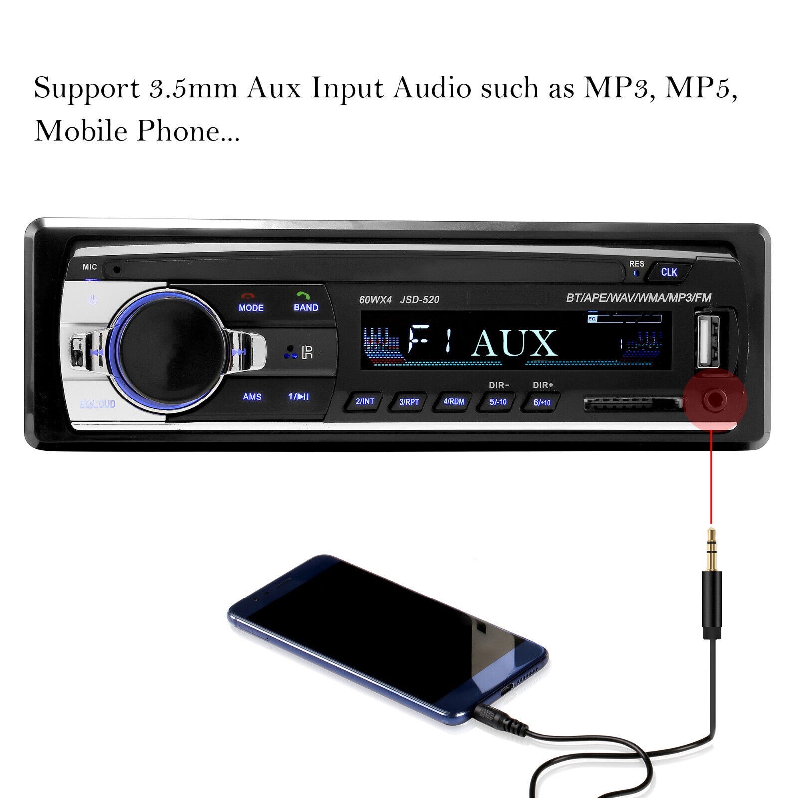Bluetooth Car Stereo In-Dash FM Receiver SD MP3 Radio Player 1 Din Hands-free US