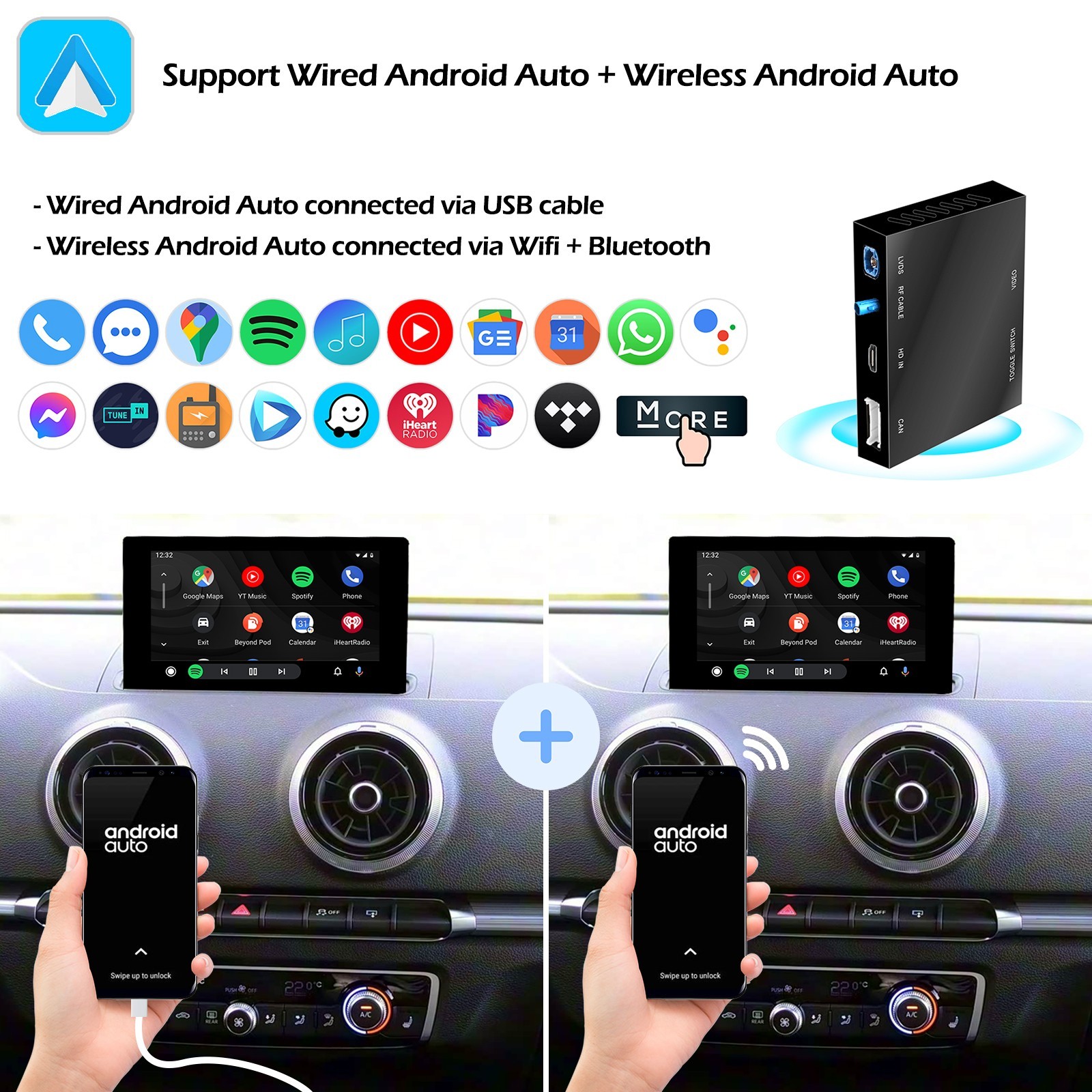 For Audi A3 A4 A5 A6 A7 A8 Q3 Q5 Q7 Wireless CarPlay Android Auto Upgrade Kit
