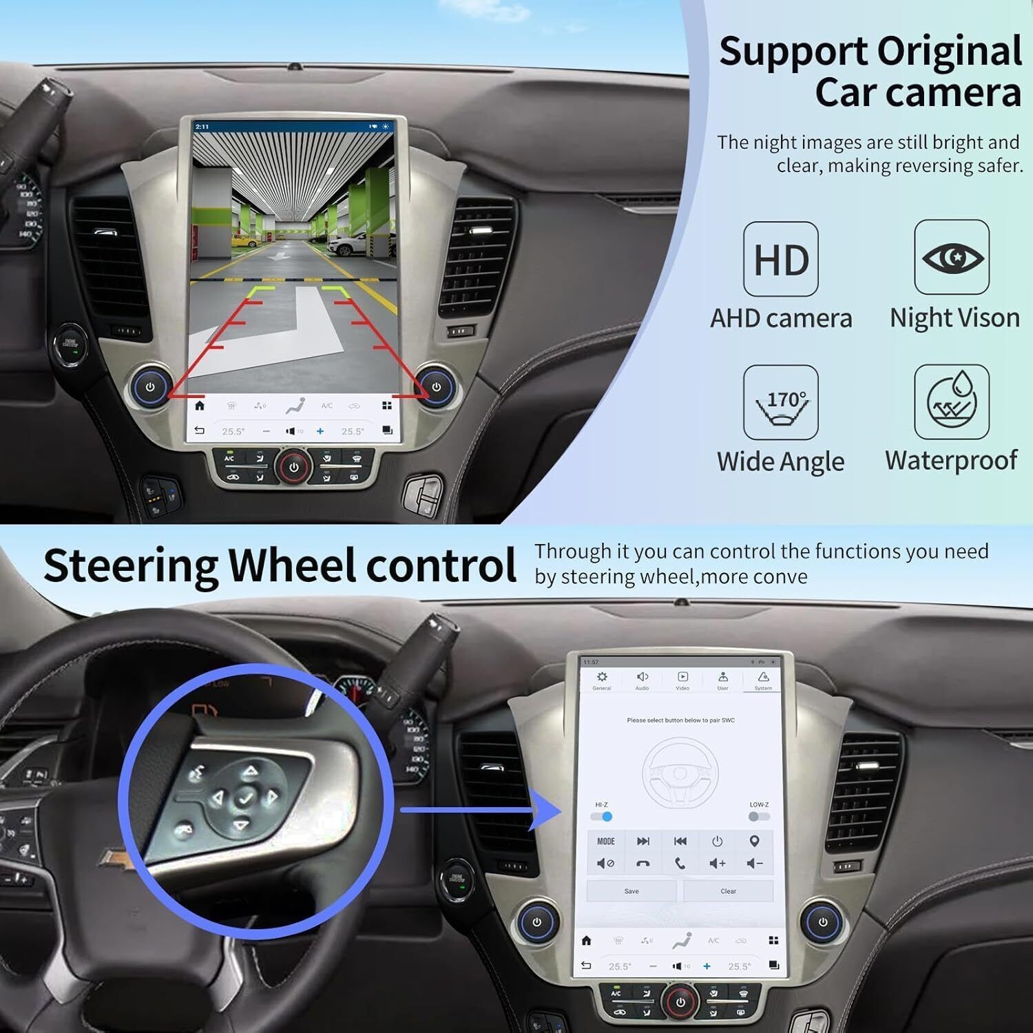 For Chevrolet Tahoe GMC Yukon 2014-2020 14.4″ Android Tesla GPS Radio Big Screen