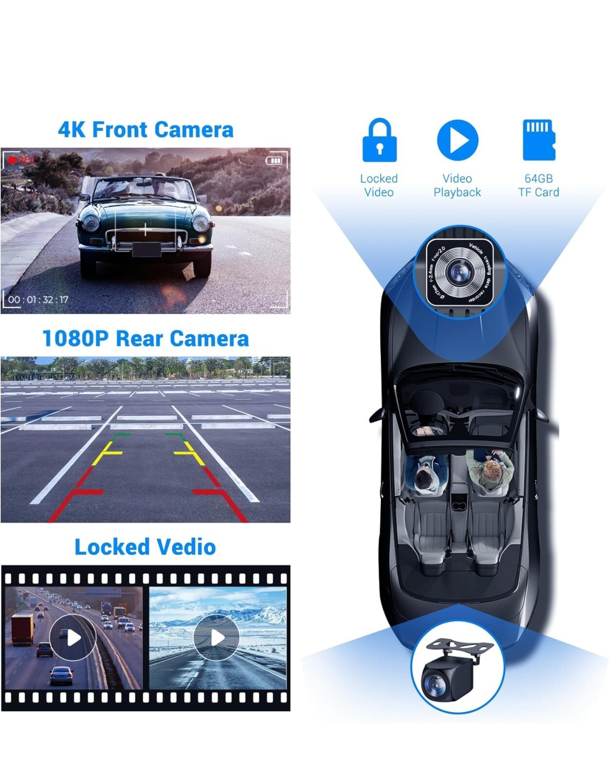 Wireless Carplay Touchscreen with 2.5K Dash Cam