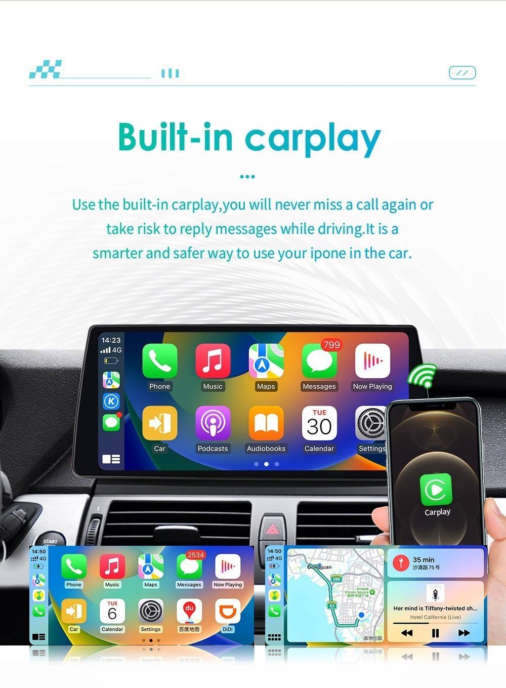 10.33″ 128GB Android 13 Car Stereo Radio Carplay For 2007-2010 BMW X5 X6 CCC CIC