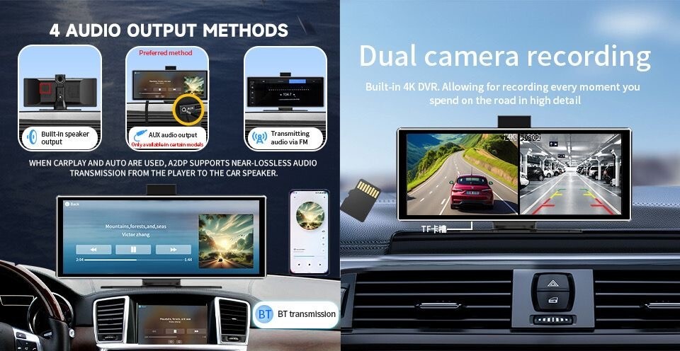 11.26″ Wireless CarPlay & Android Auto Screen with 64GB SD Card and Backup Camer