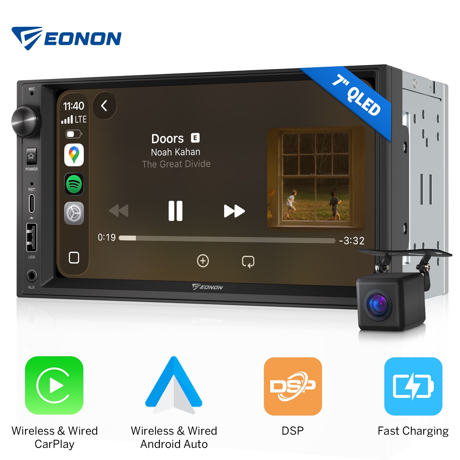 Eonon X3 2DIN Wireless CarPlay Android Auto DSP Car Stereo 7″ QLED Screen Camera