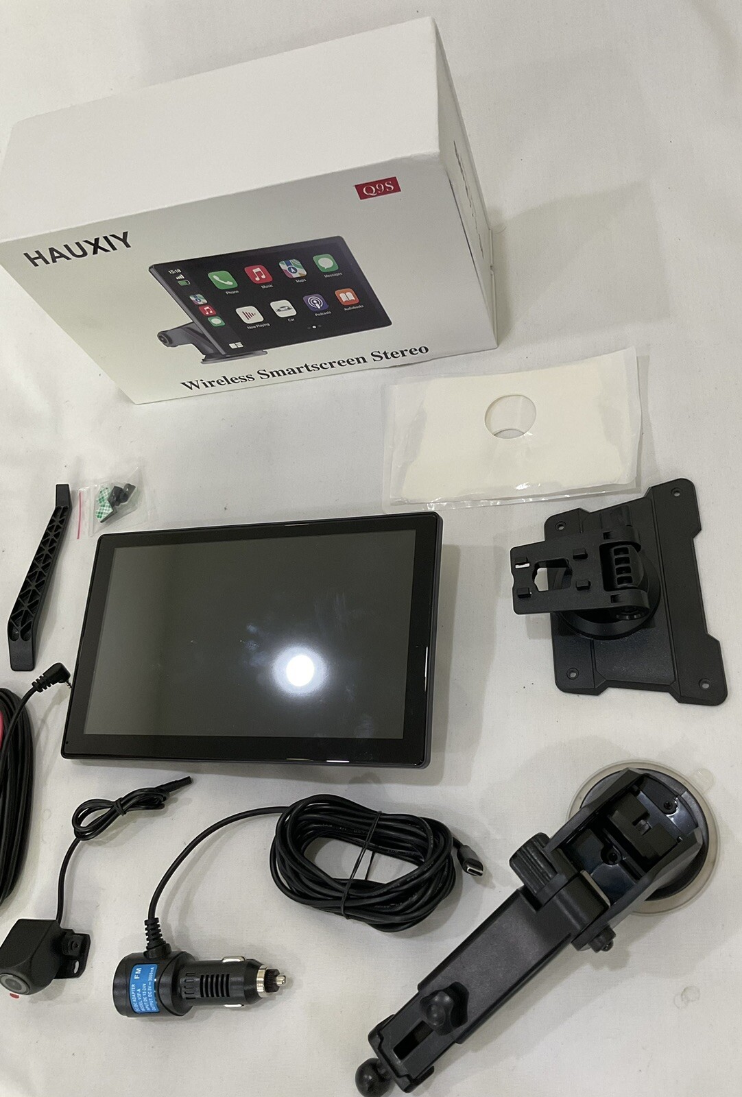 HAUXIY Wireless Carplay Touchscreen 2.5K Dash Cam 9″ Portable Q9S -Black -64gb