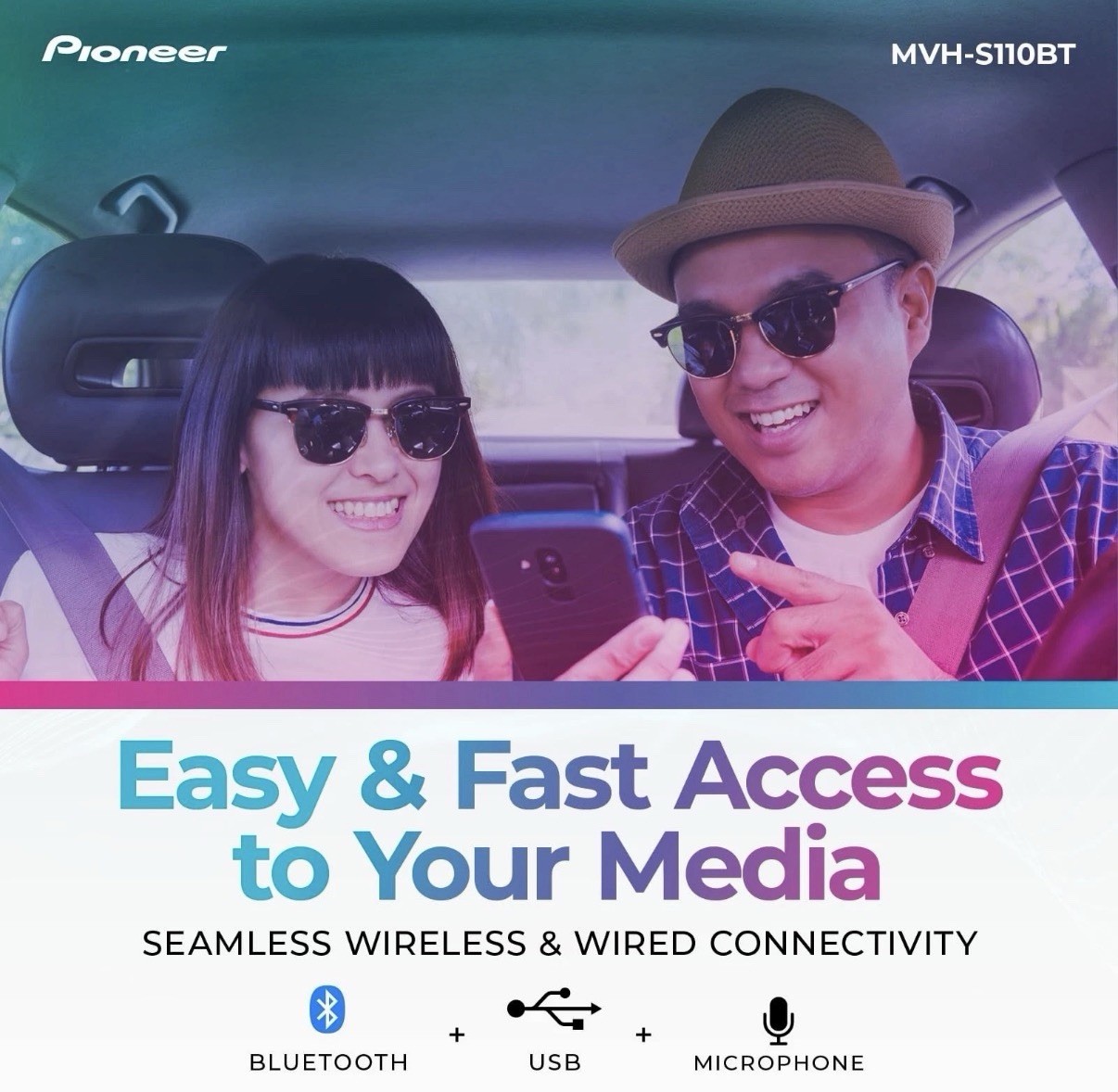 Pioneer MVH-S110BT 1-Din Digital Media Receiver Car Stereo – Bluetooth, Black