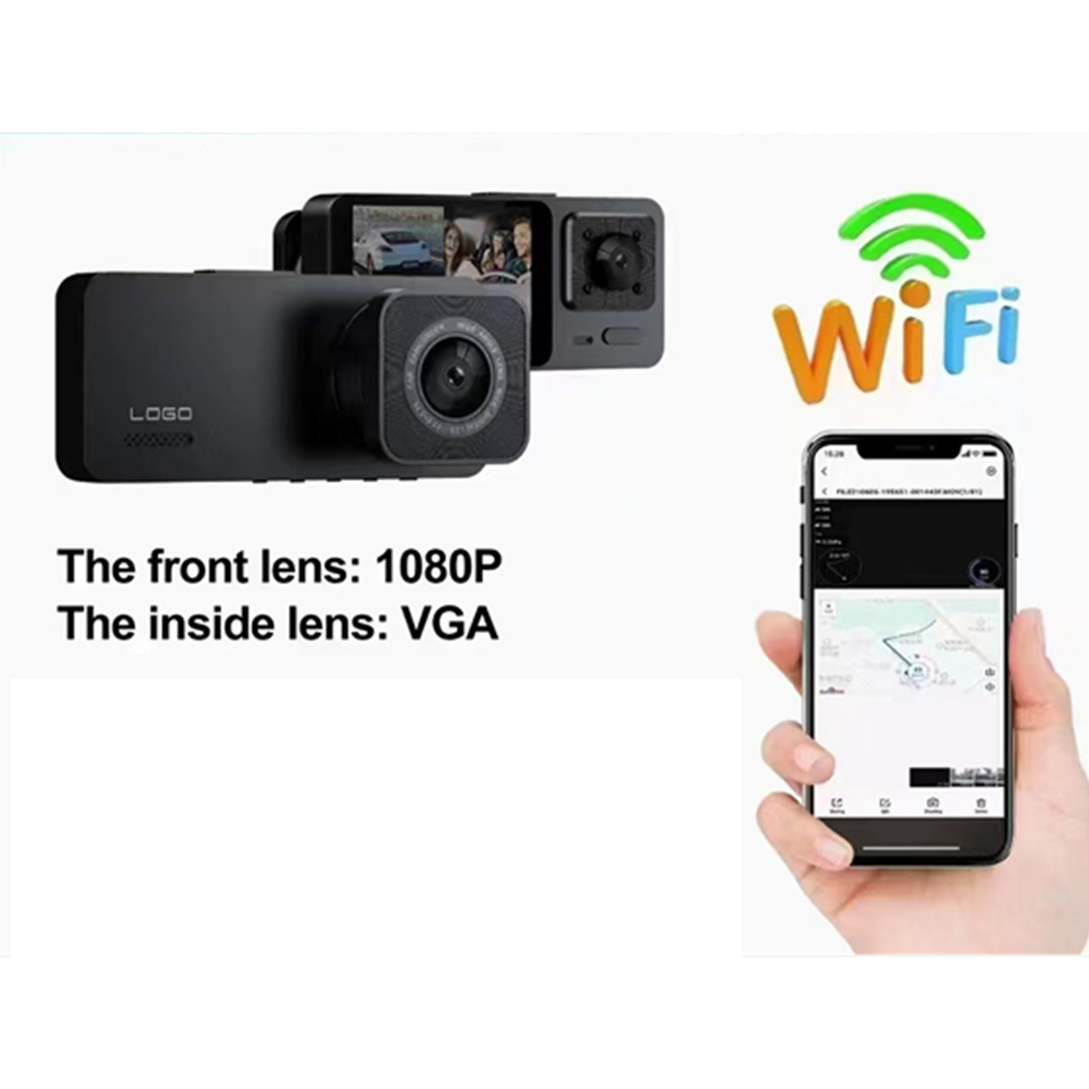 Car DVR Dual Lens Dash Cam Recorder WiFi G-Sensor Front Rear Camera Camcorder