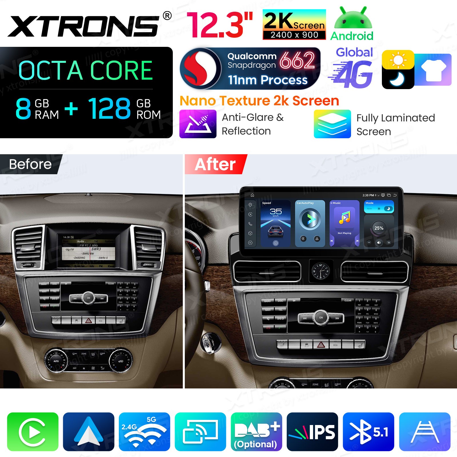 12.3″ Android 14 GPS Navigation for Mercedes ML W166 GL X166 8GB 128GB 2K Screen