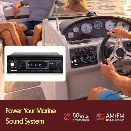 Pyle PLMRB29B2 Single DIN Marine Bluetooth USB/AUX MP3 In-Dash Black Receiver