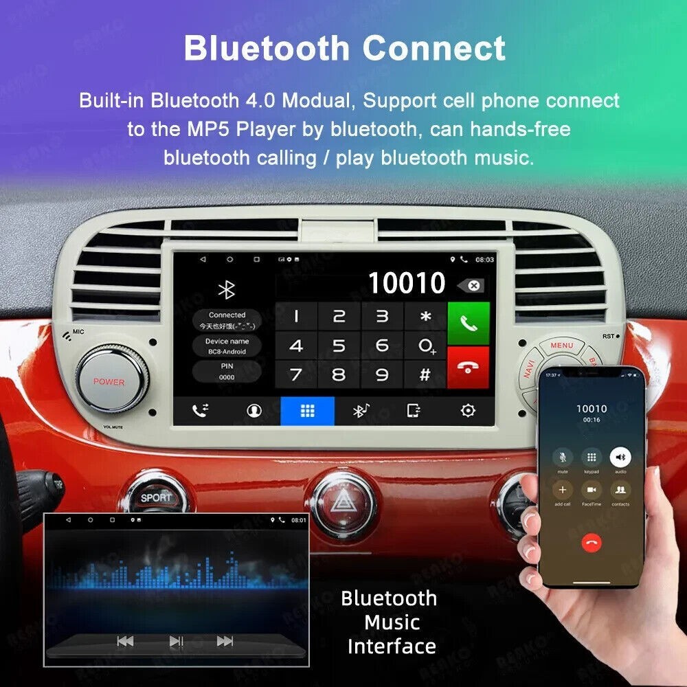 7″ Car Stereo Radio Android Auto Carplay Carlink GPS Navi For 2007-2015 Fiat 500