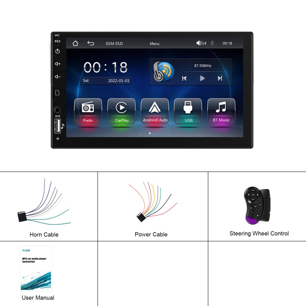 7″ Single 1Din Car Stereo Radio Bluetooth Wireless Apple/Android Carplay USB BT