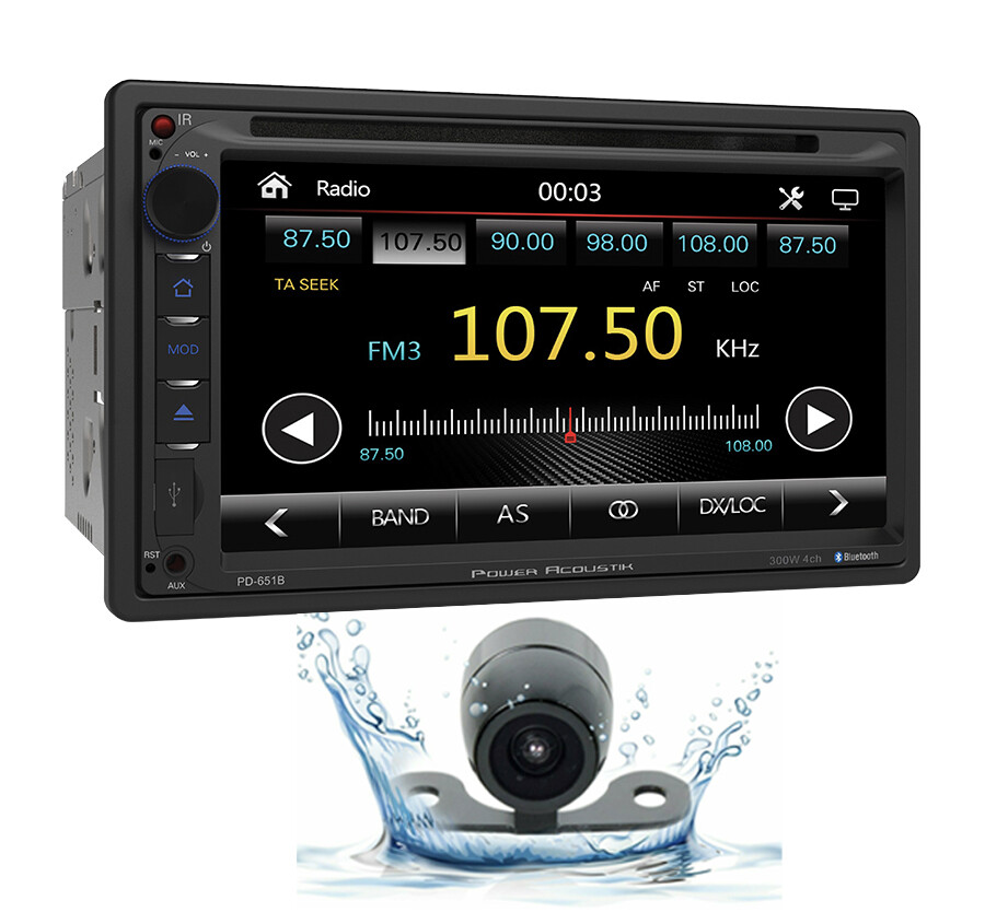 Power Acoustik PD-651B Double DIN DVD/CD, AM/FM Receiver + Waterproof Back Cam
