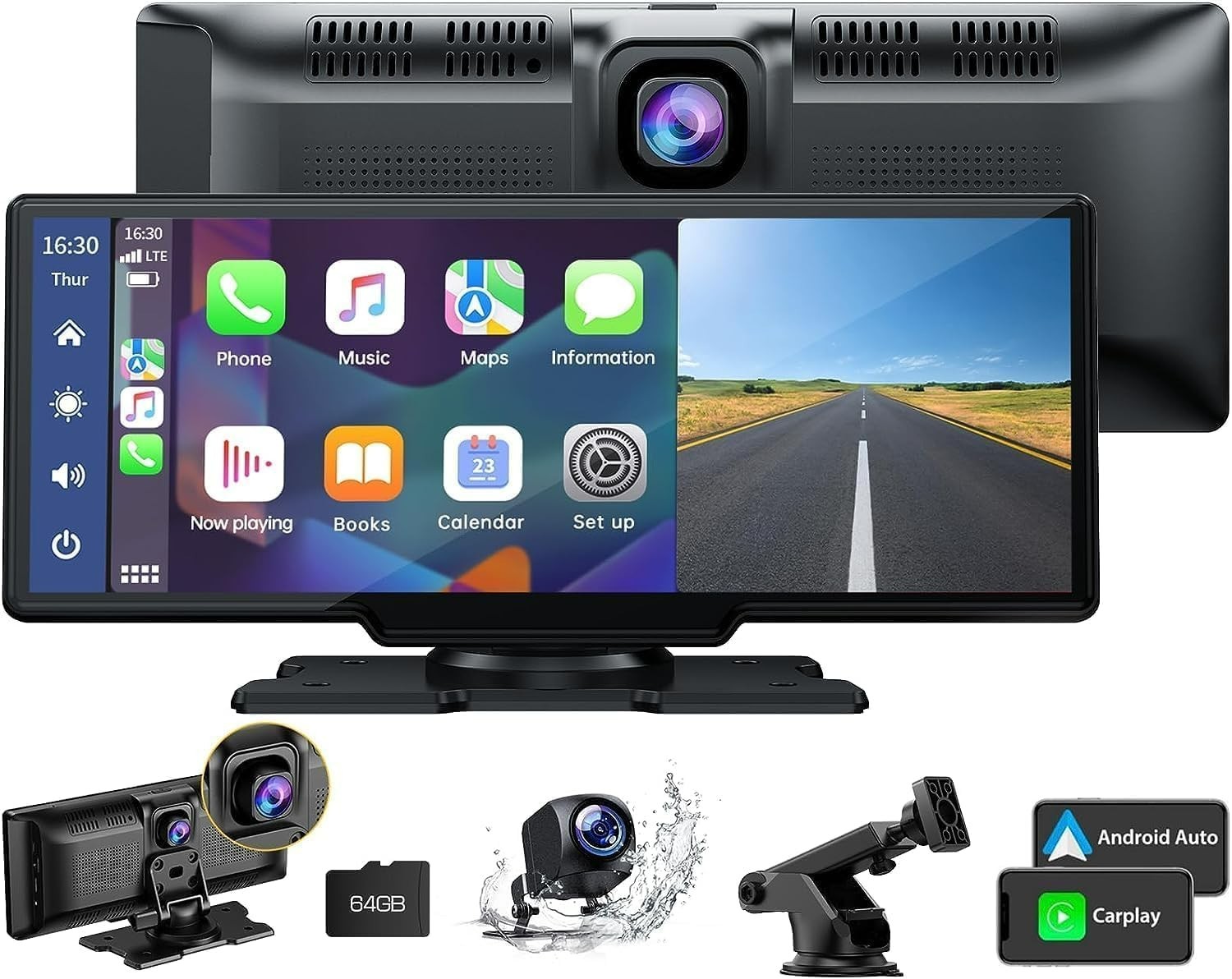 9.26″ Wireless Carplay & Android Auto with 2.5K Dash Cam and 1080P Backup Camera