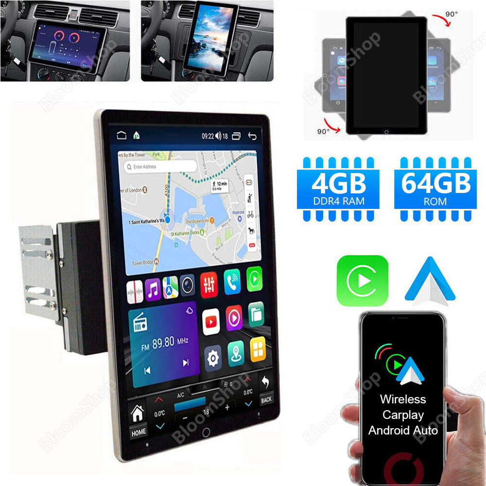 4+64G 2DIN Android 15 Rotatable Car Stereo Radio GPS Wifi 10.1” Touch Screen