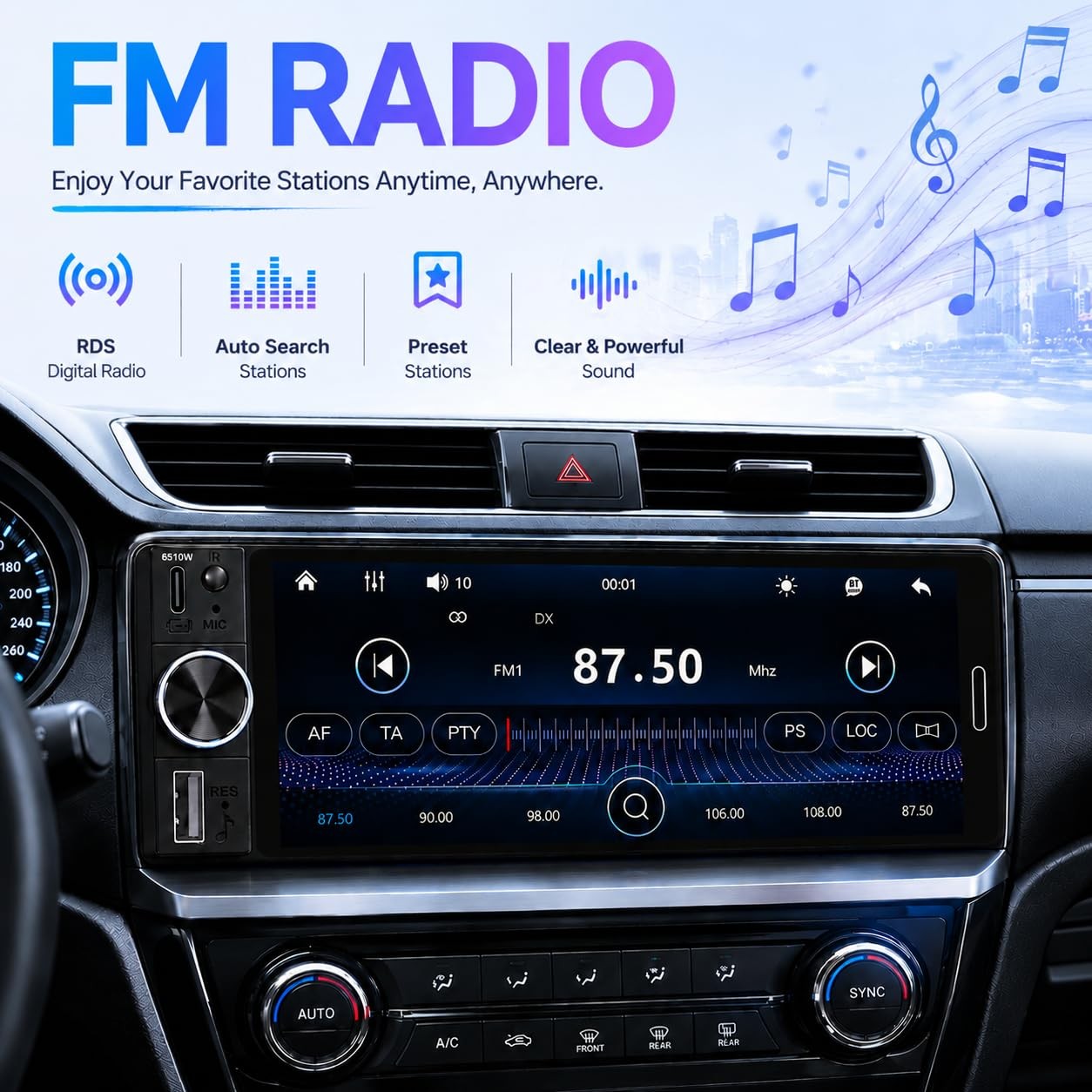 6.5″ Wireless Single Din Car Stereo with Apple CarPlay, 720×1280 HD in-Cell T…