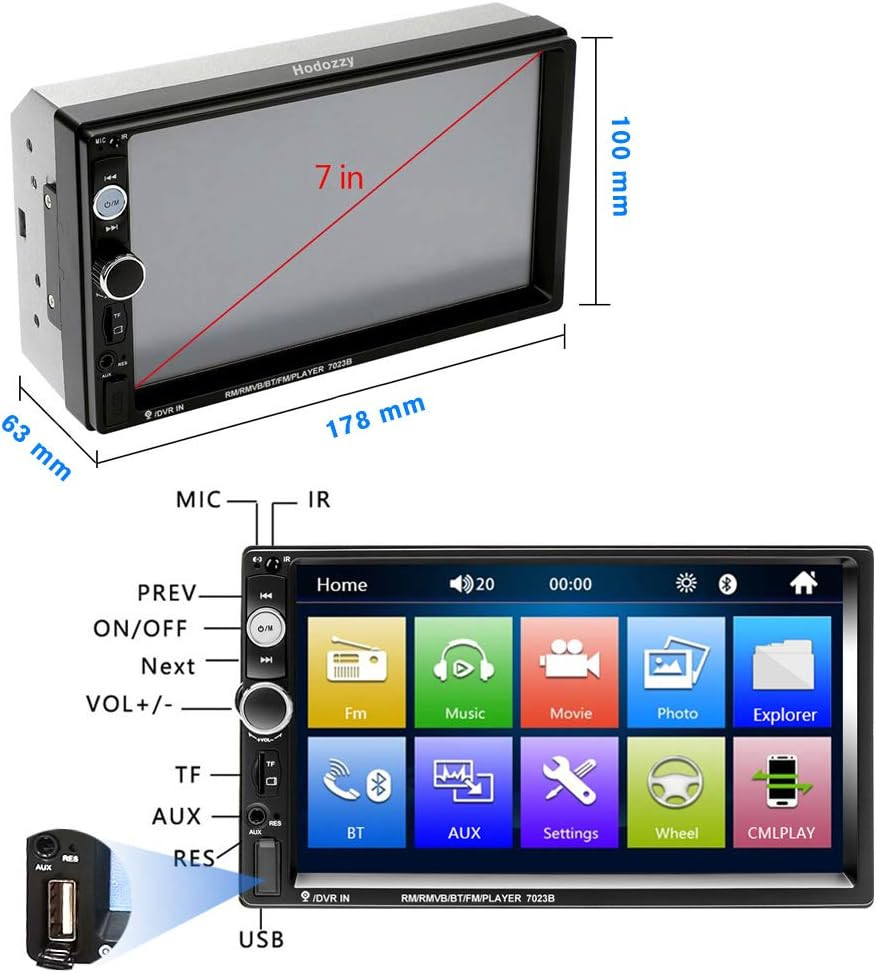 Amprime Double Din Car Stereo Radio with Bluetooth 7” Touch Screen FM Receiver M