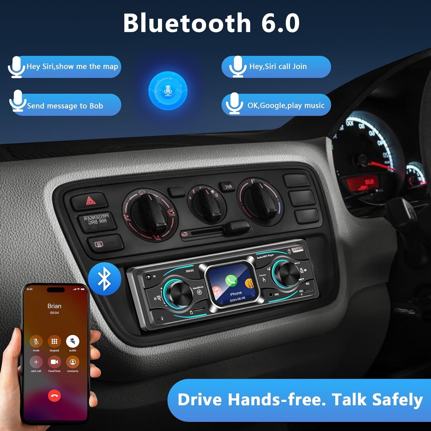 Single Din Car Stereo with Touchscreen Bluetooth, MP3 Player Supports Steerin…