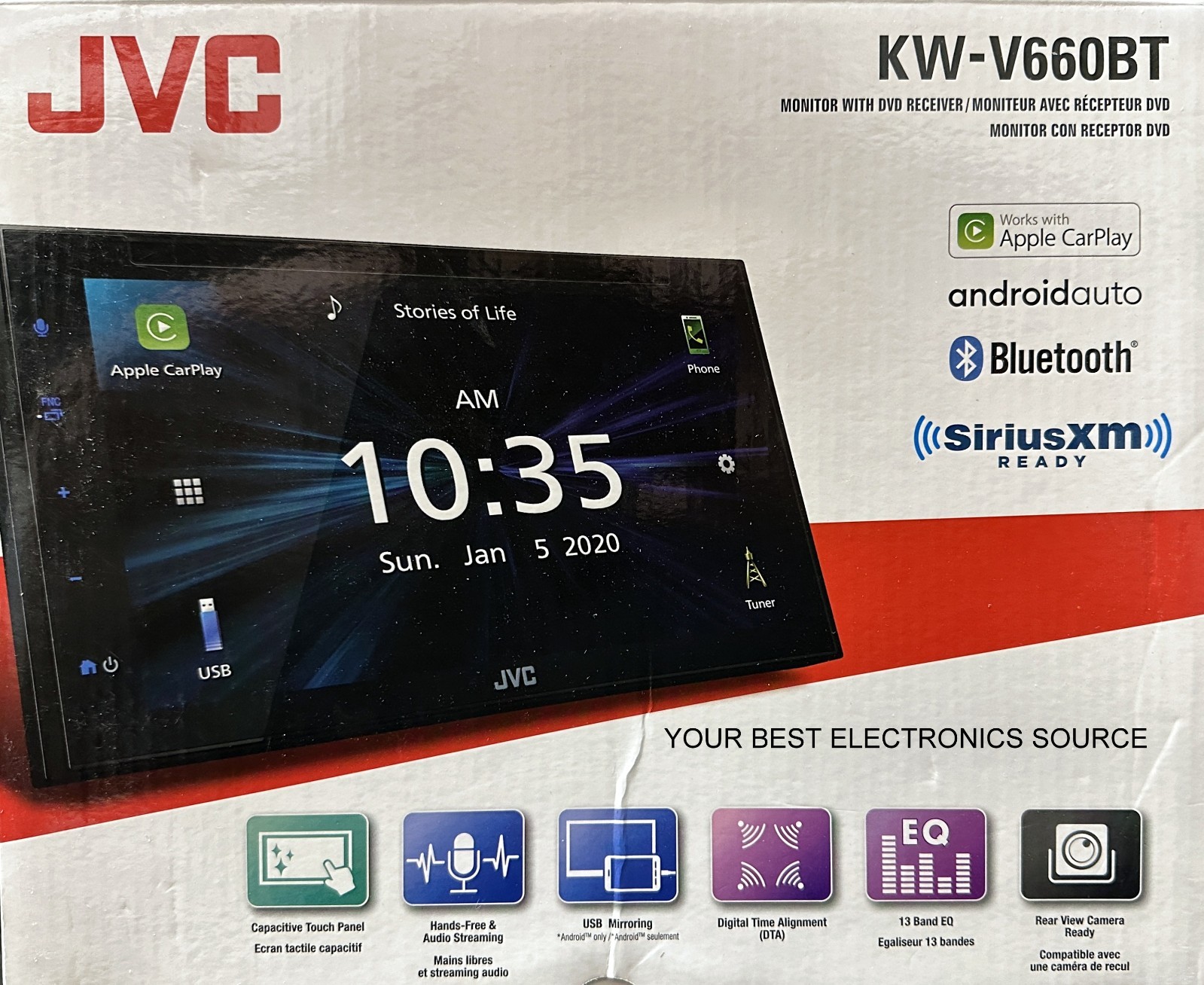 NEW JVC KW-V660BT, 2-DIN 6.8″ LCD Screen, DVD, CD Player, Receiver w/ Bluetooth