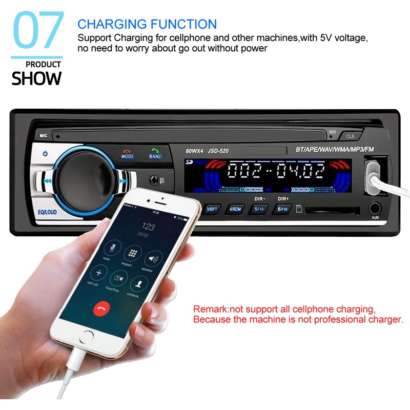4x60W Single Din In-Dash Car Radio with Steering Remote Bluetooth MP3 Player