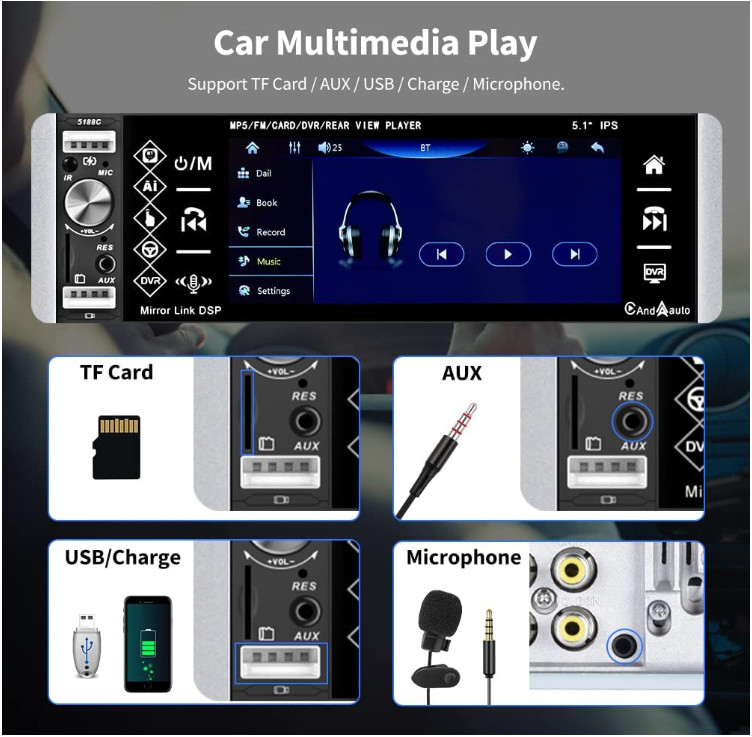 Estereo De Pantalla con Bluetooth Para Coche Carro Auto MP5 Player RCA/AUX/USB/T