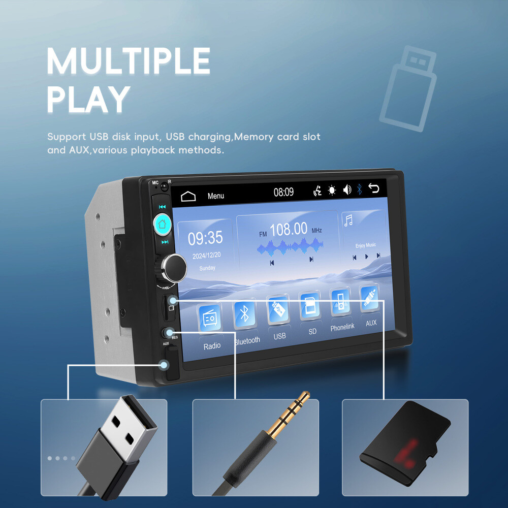 7 Inch Double 2 DIN Car MP5 Player Stereo Radio Touch Screen Mirror Link TF USB