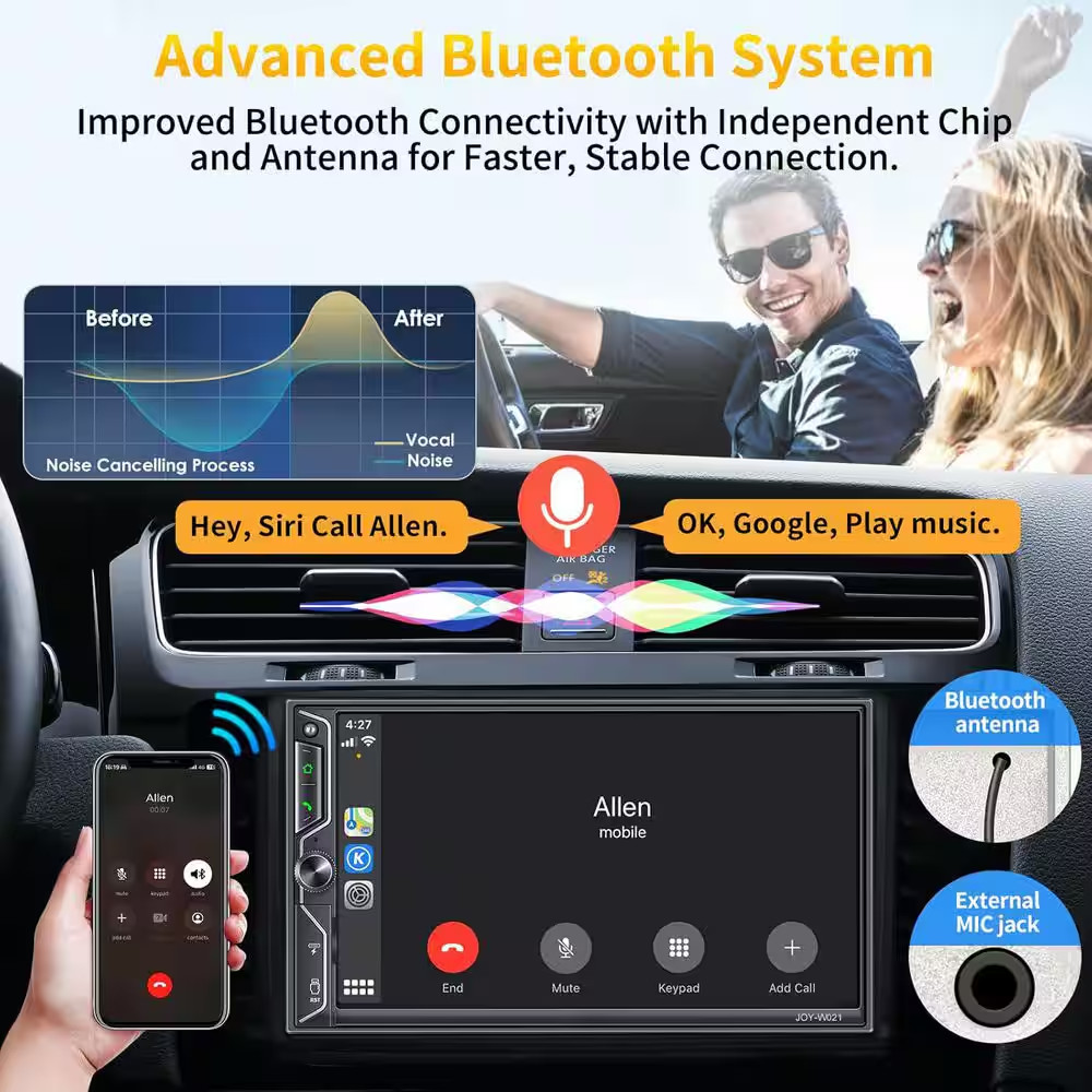 Double Din Car Stereo Wireless Carplay Android Auto Bluetooth 4.2-Channel Audio