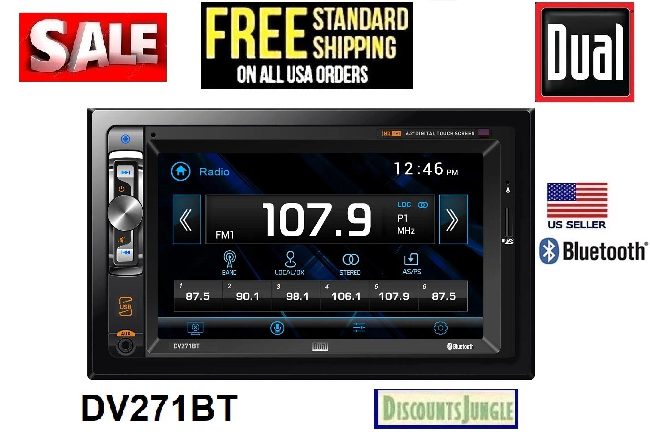 Dual Electronics DV271BT Double DIN Car Stereo 6.2″ Touchscreen DVD Bluetooth