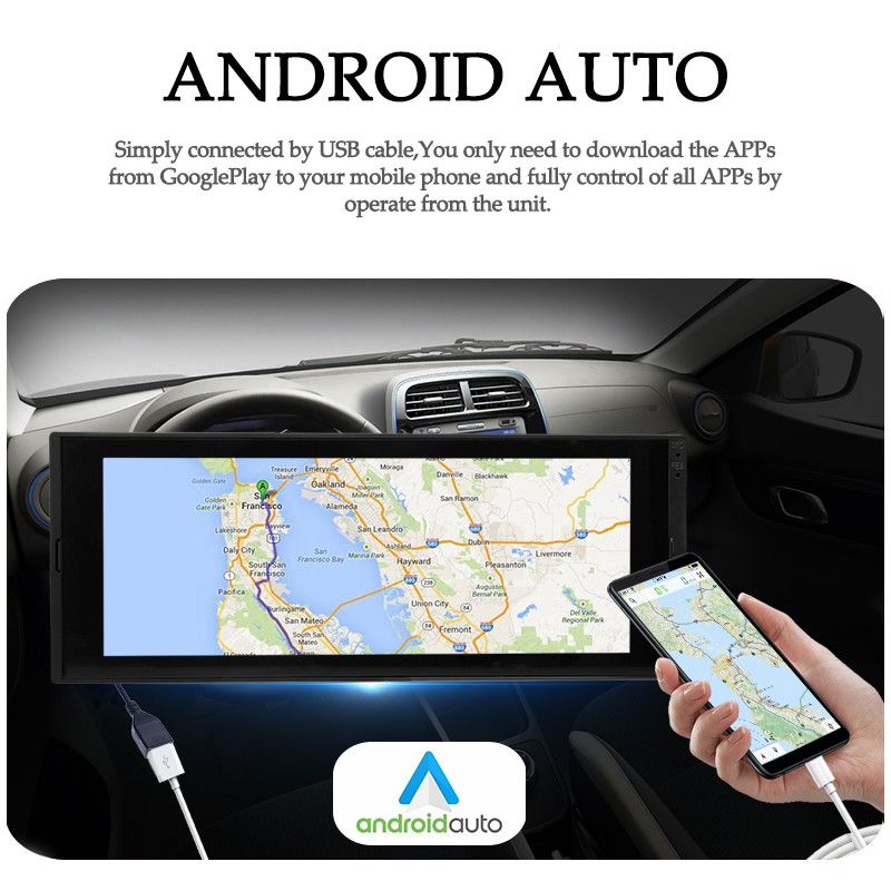 1Din 6.9″Android Car Stereo Touch Screen Built-in CarPlay AHD Rear View WiFi GPS