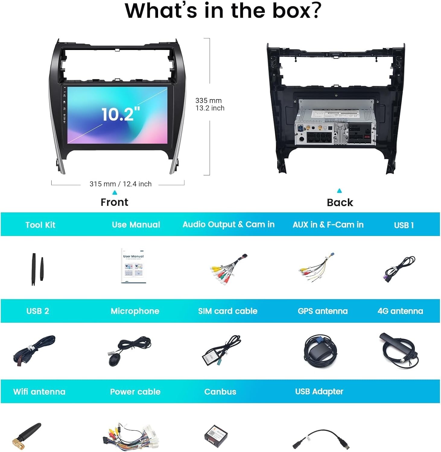 Roadanvi 10.2″ Android 12 Car Radio fit Toyota Camry 2012-14 GPS CarPlay Stereo