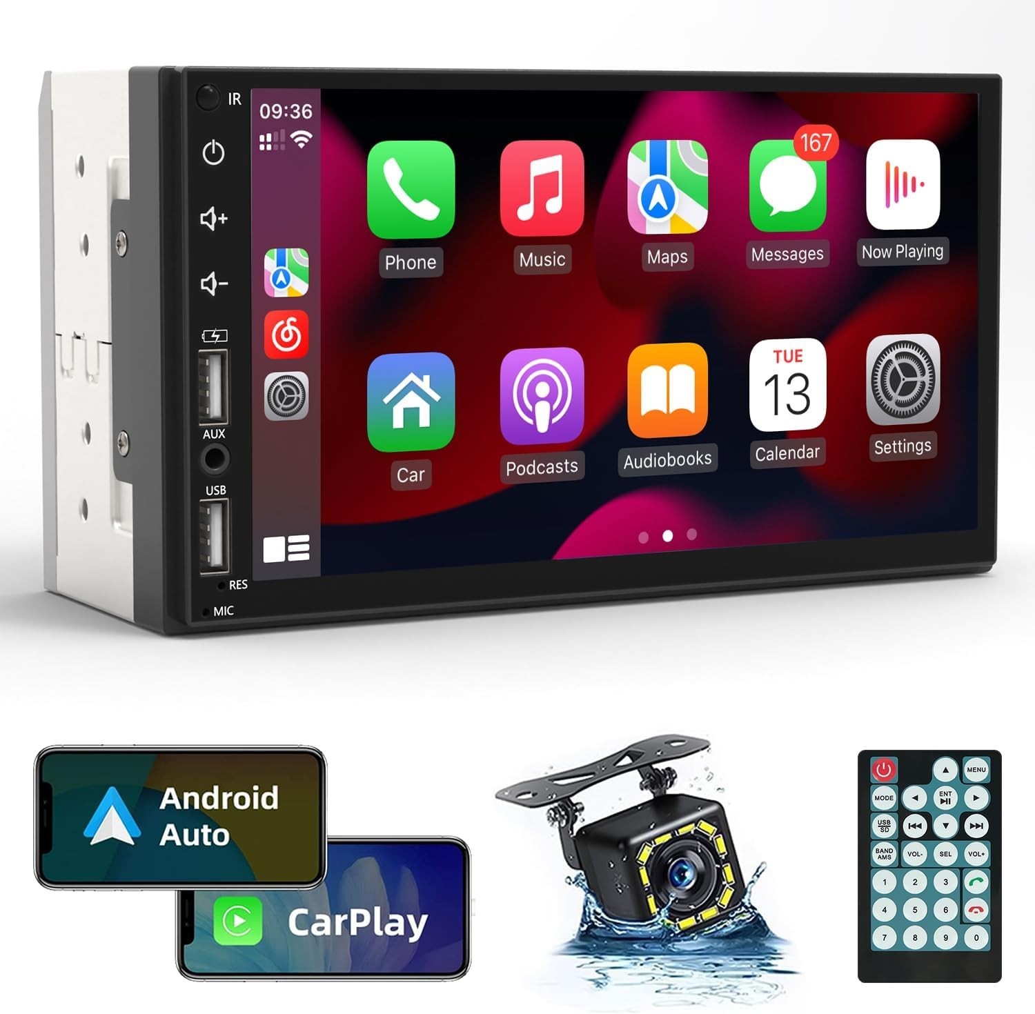 Double Din 7″ Car Stereo W/ Backup Cam Android/Apple Carplay Radio Touch Screen