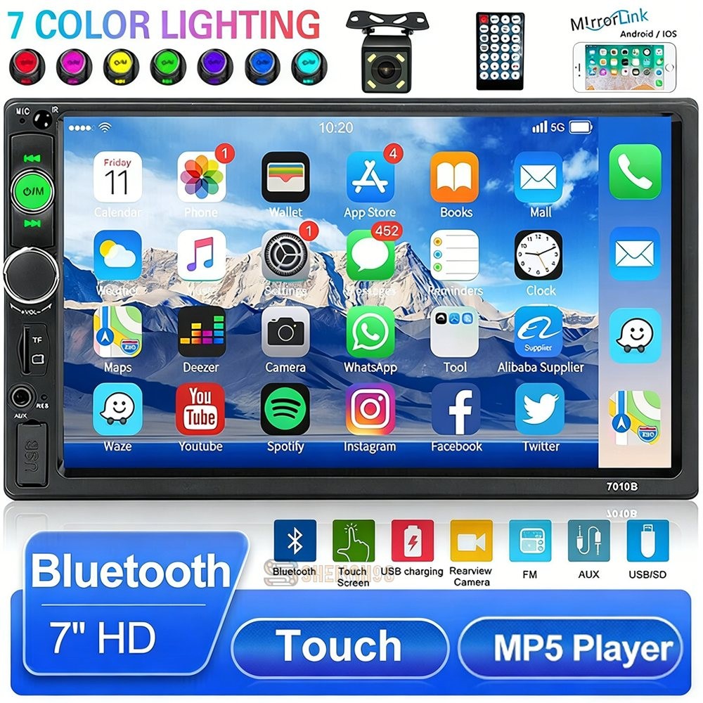 HD Touch Double 2DIN Car Stereo Bluetooth Radio Mirror Link for GPS+ Rear Camera