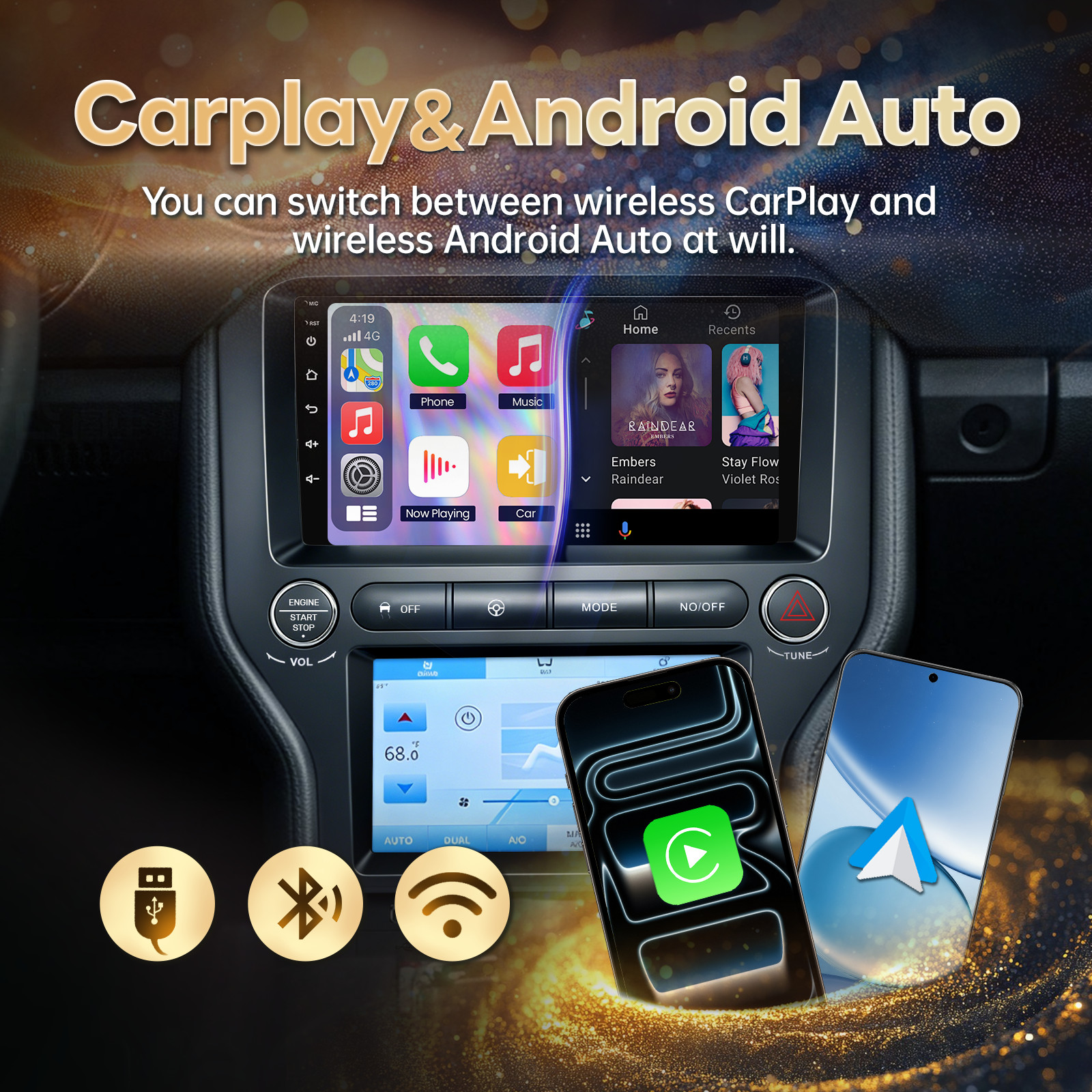 4+64G Car Stereo touch Radio GPS WIFI For Ford Mustang 2015-2021 CarPlay Android