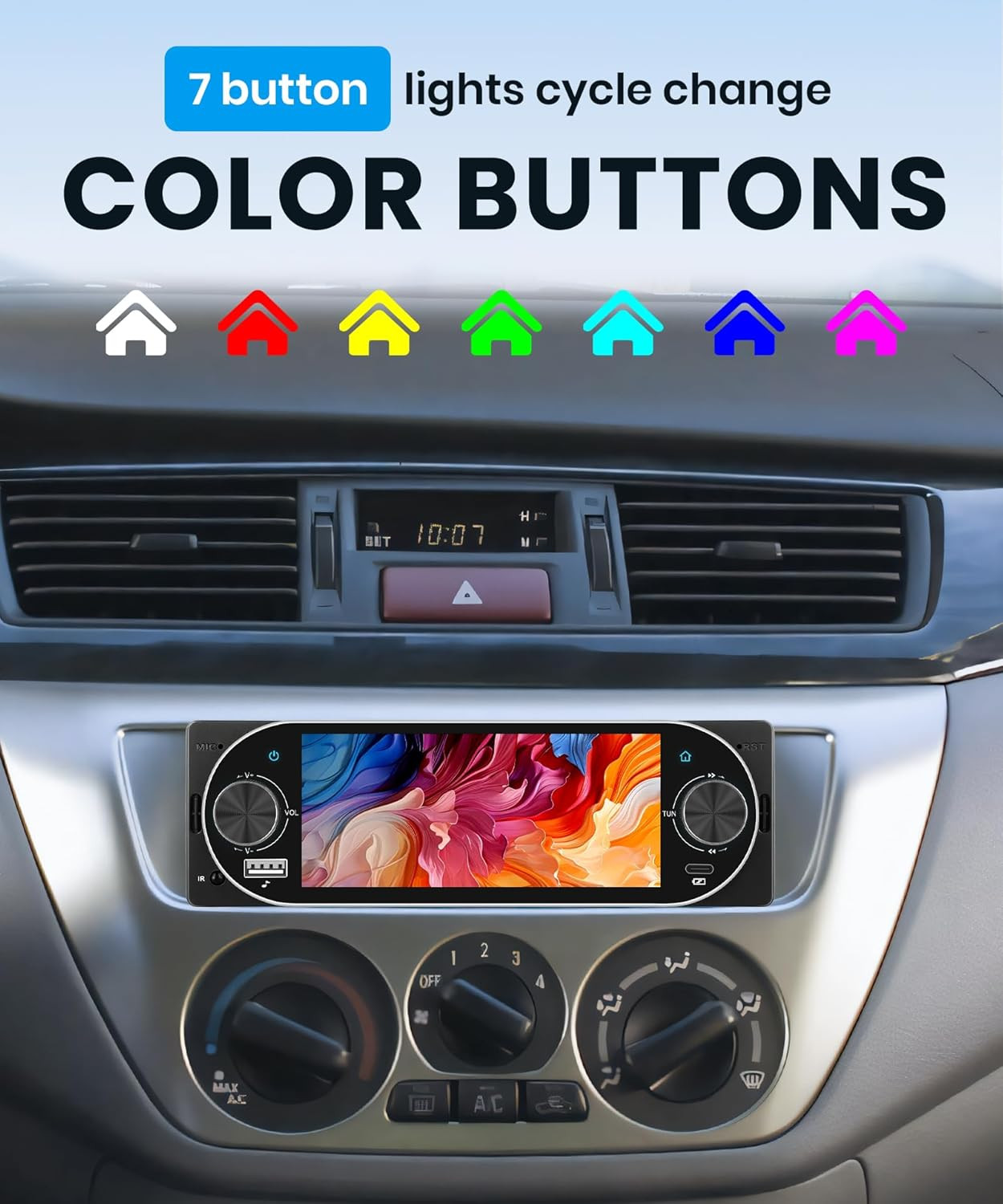 Single Din Car Stereo with Wireless Carplay & Android Auto, 5.1 Inch Touch Scree