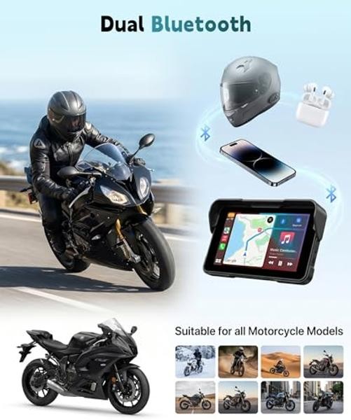 Motorcycle Wirelsss Carplay Android Auto Screen, 5 Inch Wireless CarPlay with