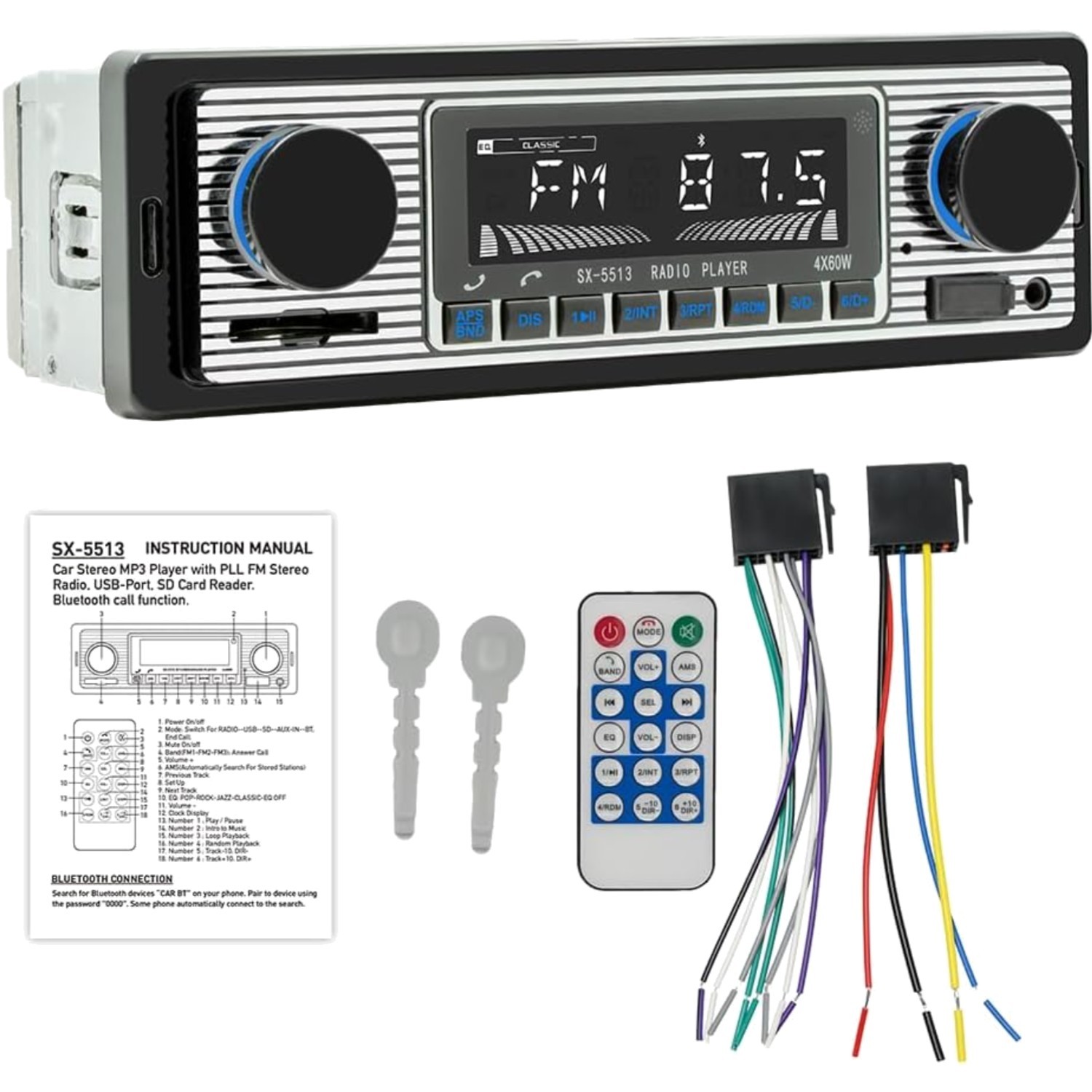 Bluetooth and USB Car Audio Receiver with High-Power Amplifier for Clear Sound